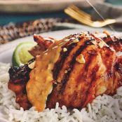 Grilled Chicken Thighs with Sambal Marinade and Coconut Rice